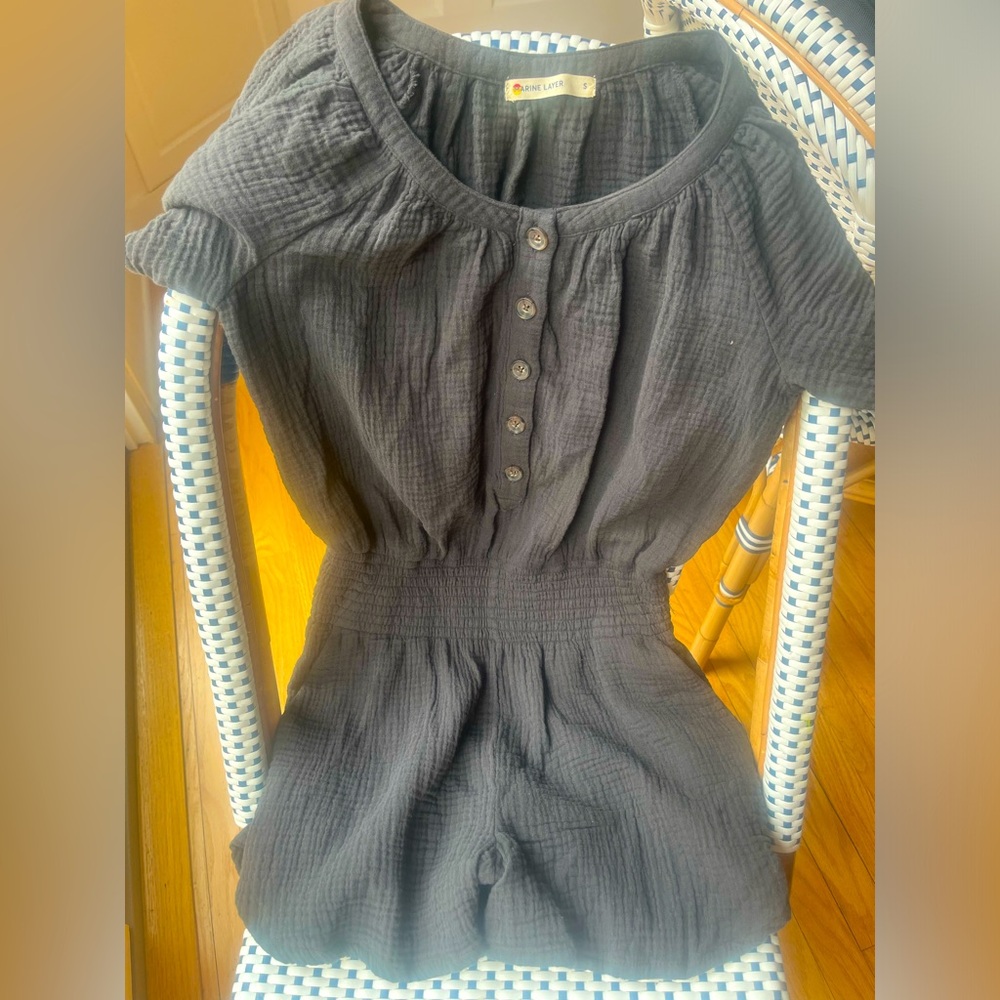 Bella Double Cloth Romper in Faded Black